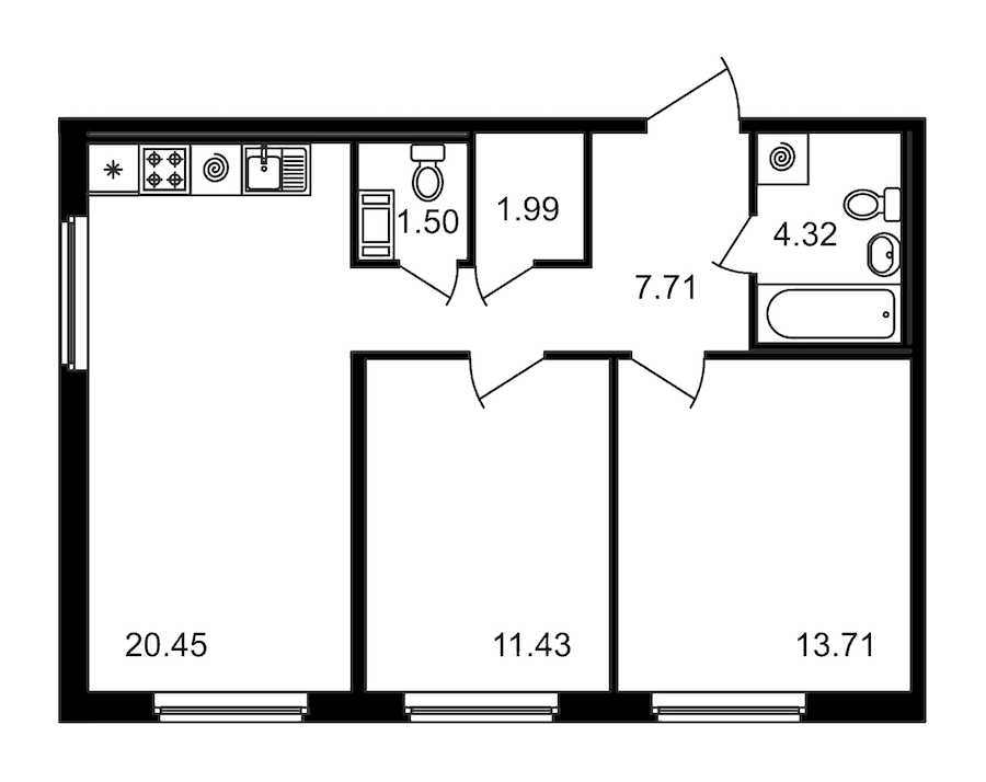 Двухкомнатная квартира в ЦДС: площадь 61.11 м2 , этаж: 2 – купить в Санкт-Петербурге